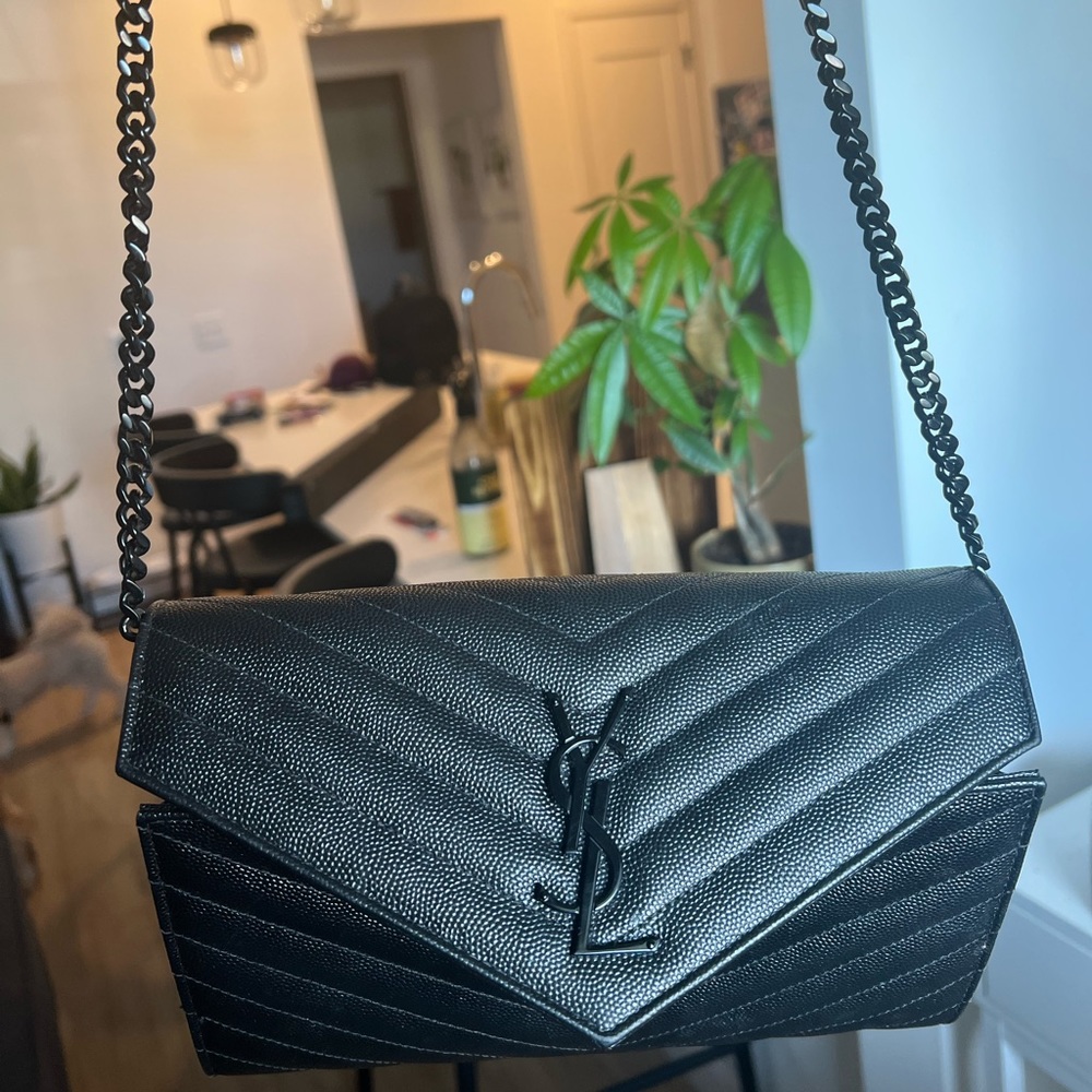Cassandre YSL Matelasse Chain Wallet In Grain De Poudre Embossed Leather